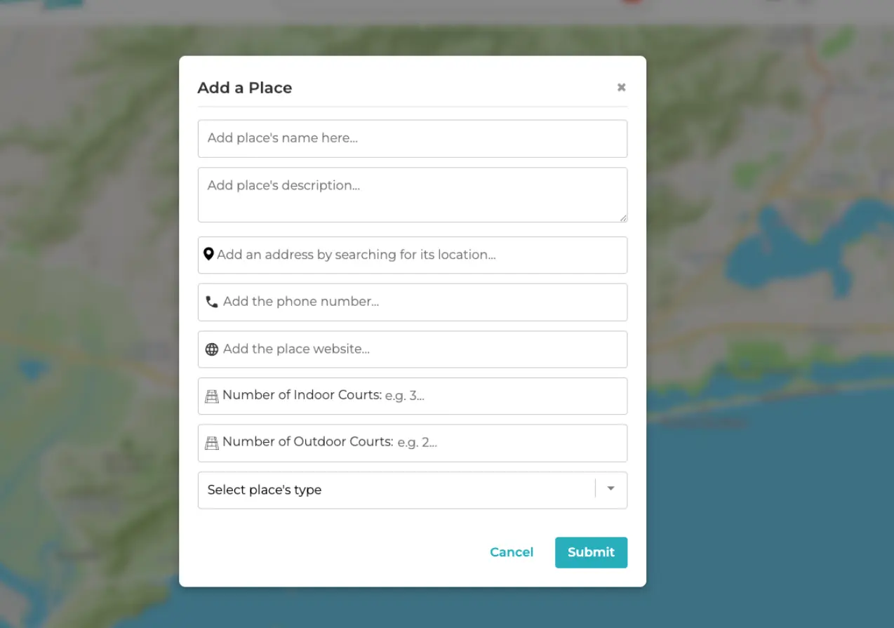 Add Place modal Screenshot